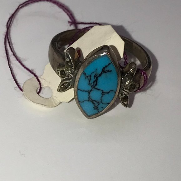 Marquis Turquoise and Sterling Silver Ring, Size 7 - Picture 3 of 8